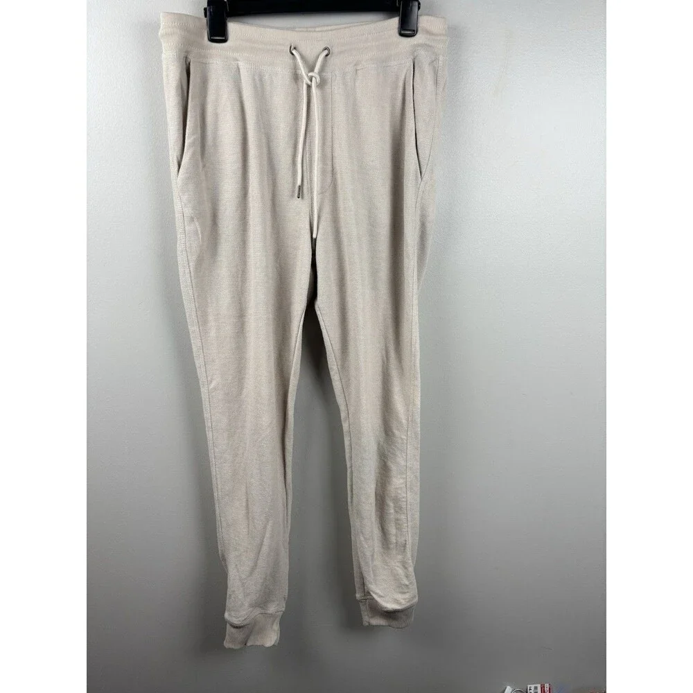 Free Planet Sweatpants Mens 32 M Cotton Fleece Jogger Drawstring Cream Rib Cuff